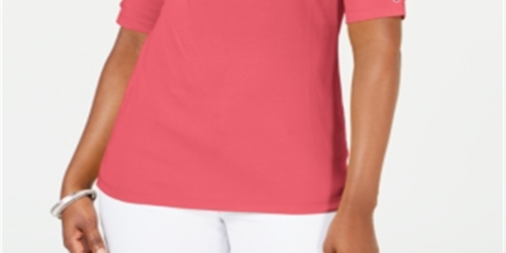 Karen Scott Women's Cotton Lace up Sleeve Top Coral Size Small