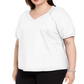Alfani Women's Plus Smocked Trim V Neck Top White Size 2X