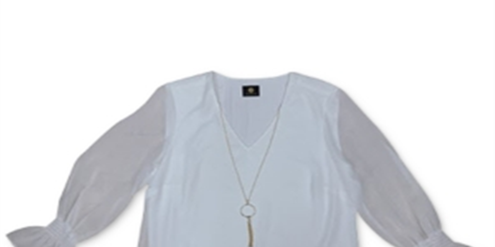 JM Collection Women's Smocked Sleeve Necklace Top  Blue Size Large