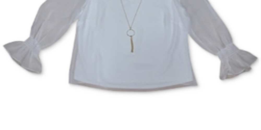 JM Collection Women's Smocked Sleeve Necklace Top  Blue Size Large