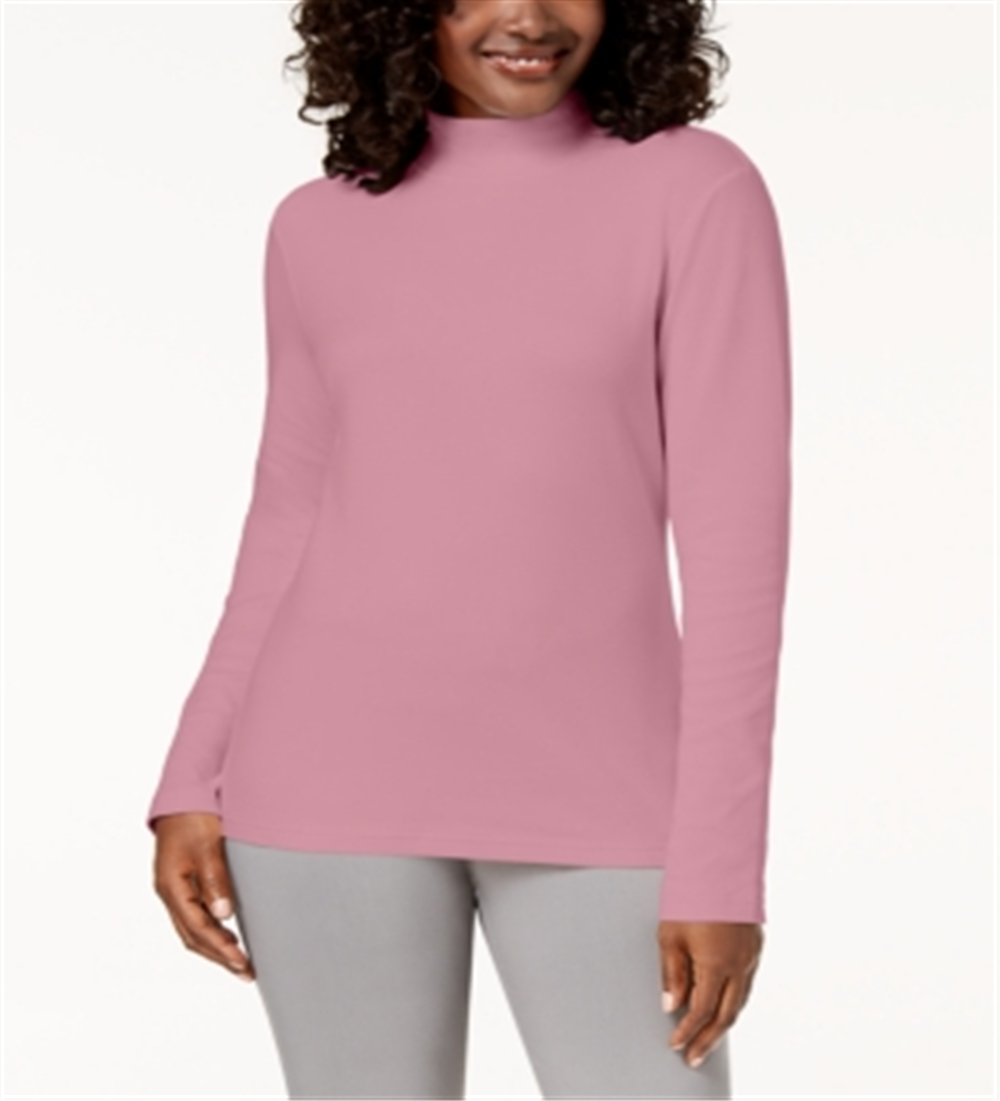 Karen Scott Women's Cotton Mock Neck Top Pink Size Small