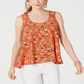 Style & Co Women's Printed Sleeveless High Low Swing Top Orange Size Small