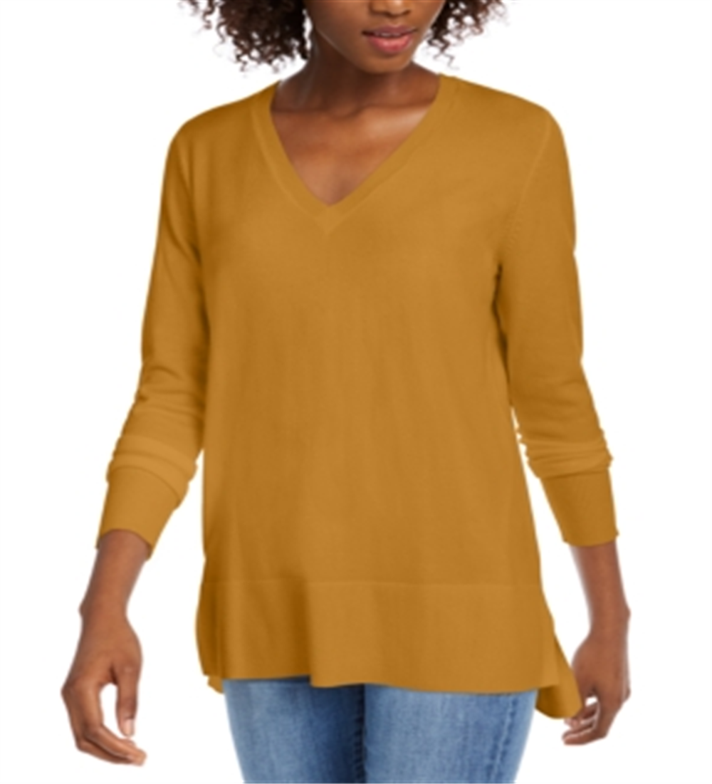 Maison Jules Women's V Neck Sweater Yellow Size XX-Large