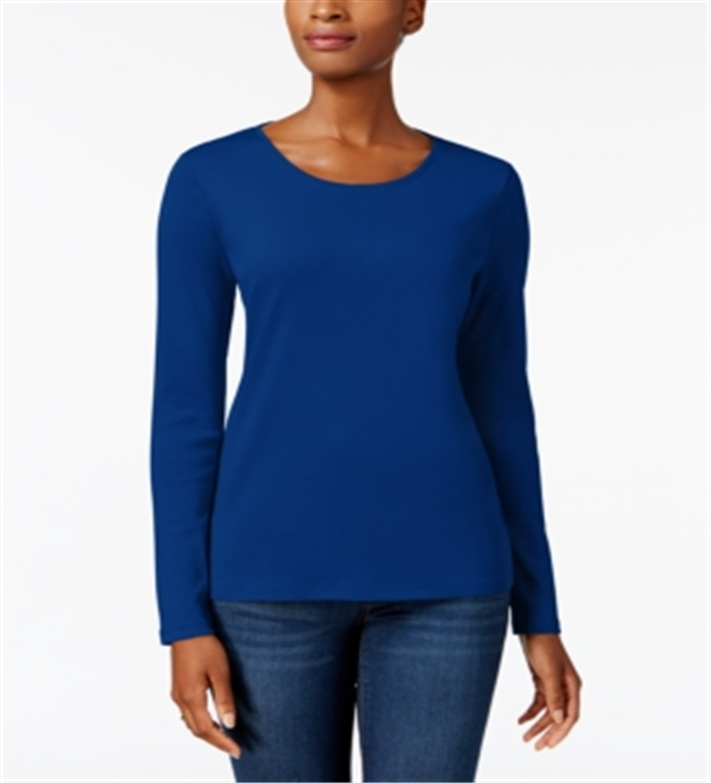 Charter Club Women's Pima Cotton Long Sleeve Top Blue Size X-Small