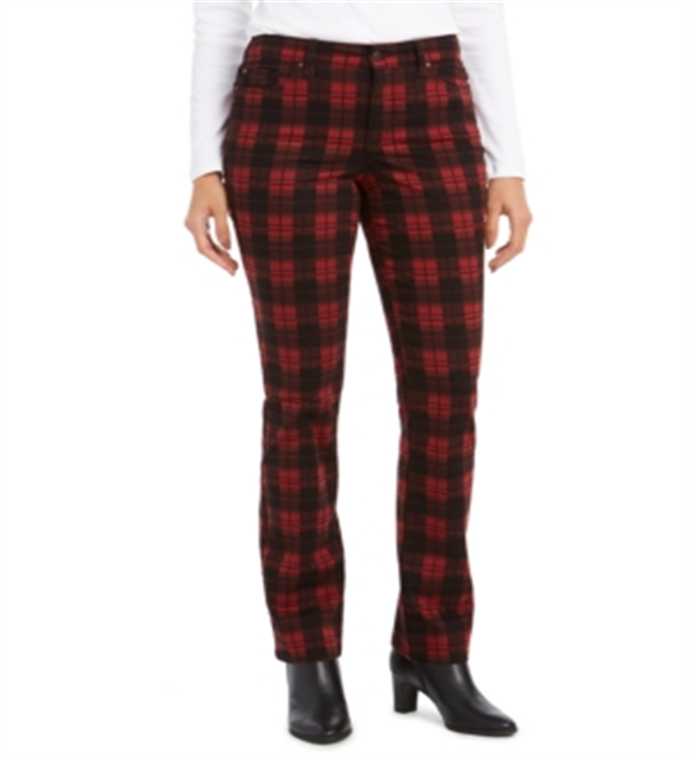 Charter Club Women's Plaid Tummy Control Jeans Black Size Square18