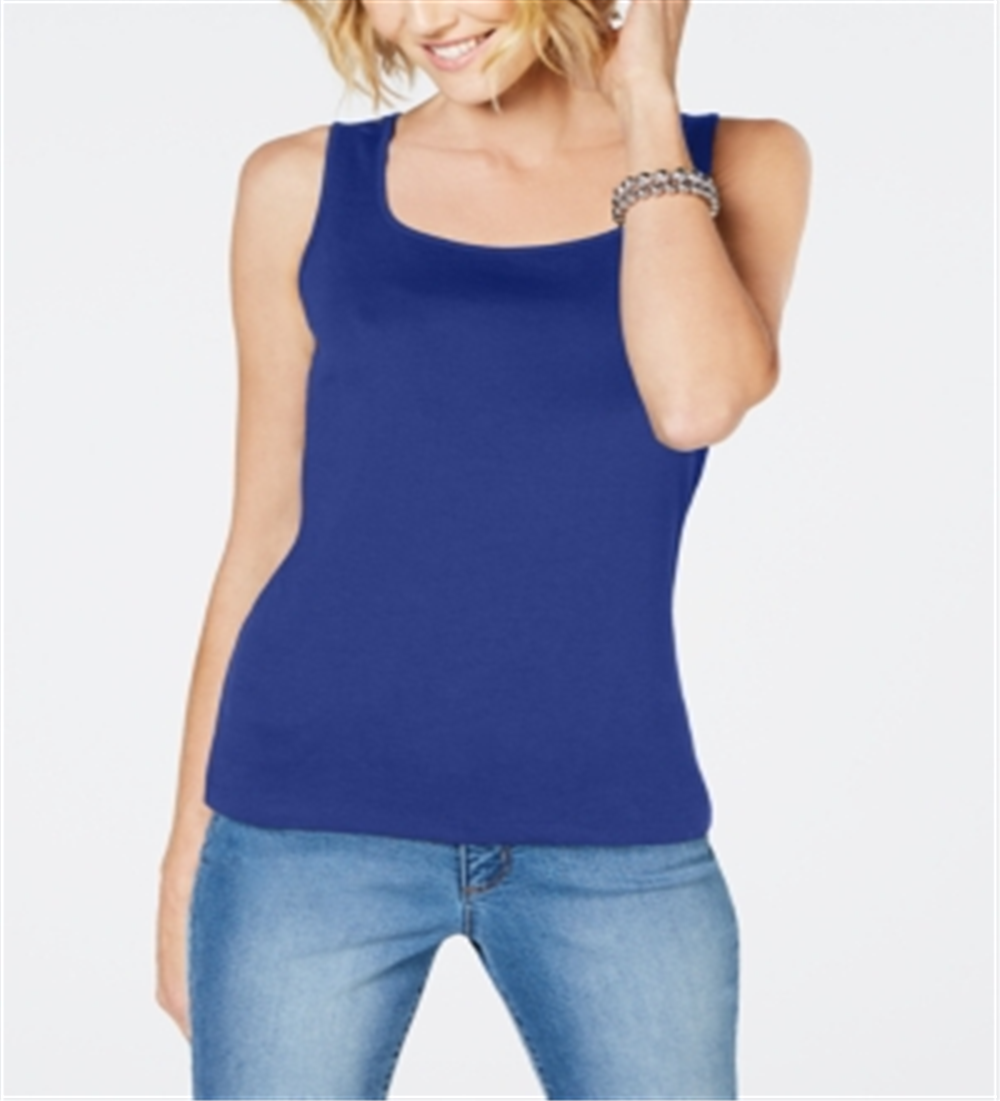 Karen Scott Women's Square-Neck Tank Top Blue Size Large