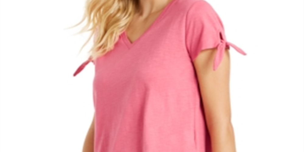 Style & Co Women's Tie-Cuff Ruffled Top Pink Size Petite