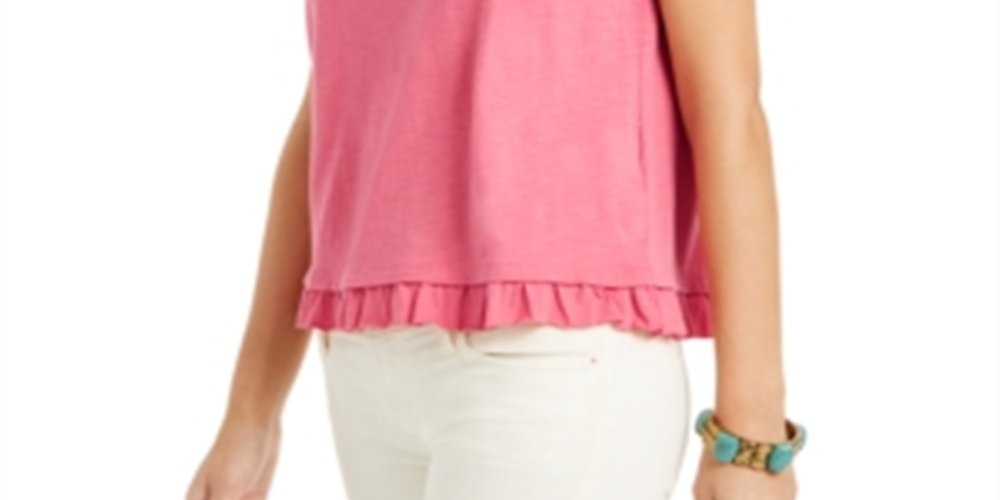 Style & Co Women's Tie-Cuff Ruffled Top Pink Size Petite