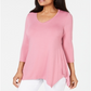 JM Collection Women's V-Neck Handkerchief-Hem Top Pink Size Medium