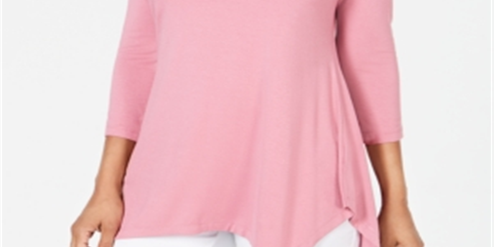 JM Collection Women's V-Neck Handkerchief-Hem Top Pink Size Medium