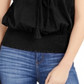 INC International Concepts Women's Lace up Ruffle Sleeves Blouse Black Size Medium