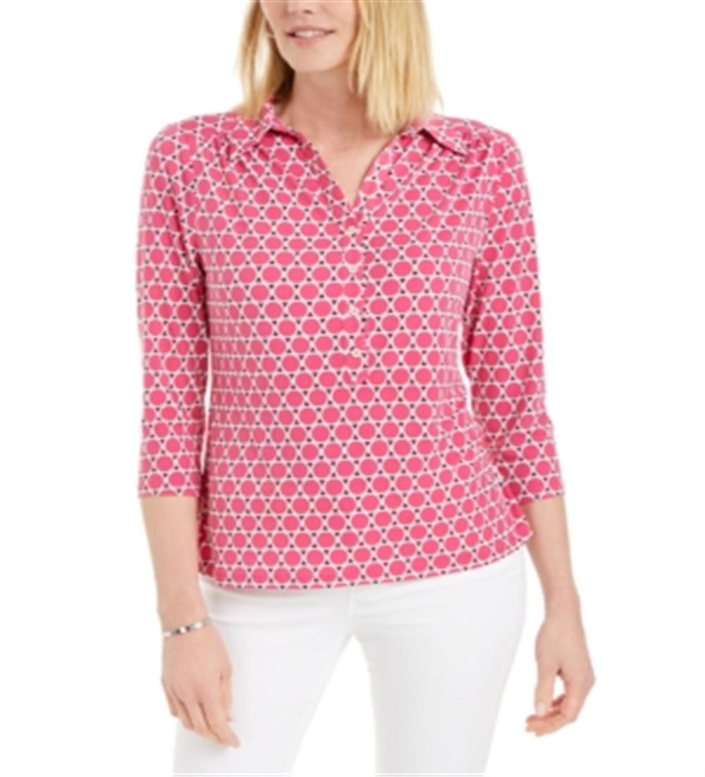 Charter Club Women's Printed 3/4-Sleeve Knit Top Pink Size Medium