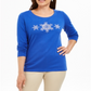 Karen Scott Women's Glitter Snowflake Cotton Top Blue Size Small