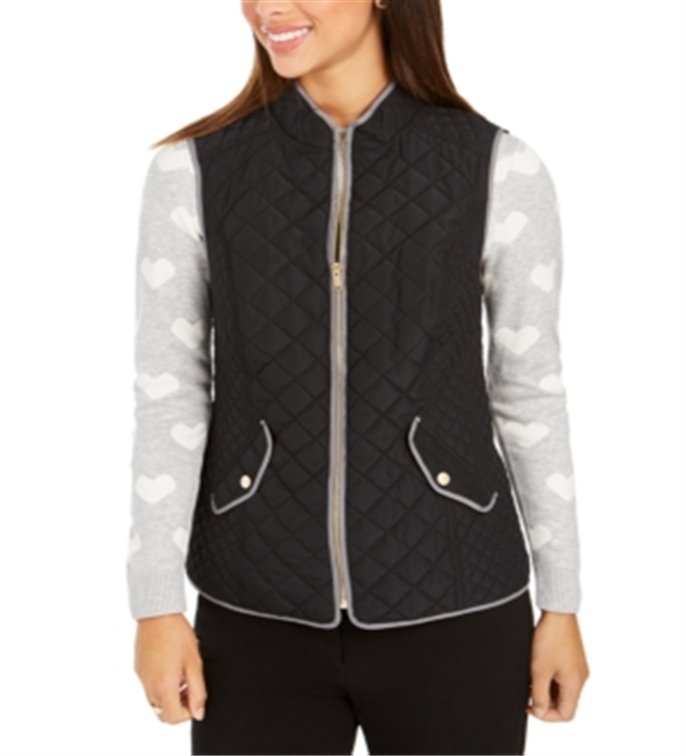 Charter Club Women's Quilted Stand-Collar Vest Black Size X-Large
