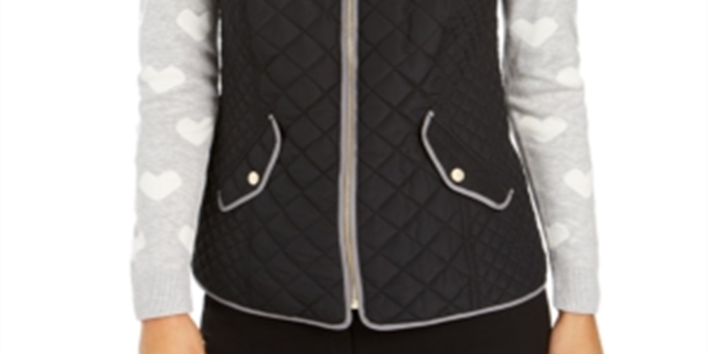 Charter Club Women's Quilted Stand-Collar Vest Black Size X-Large