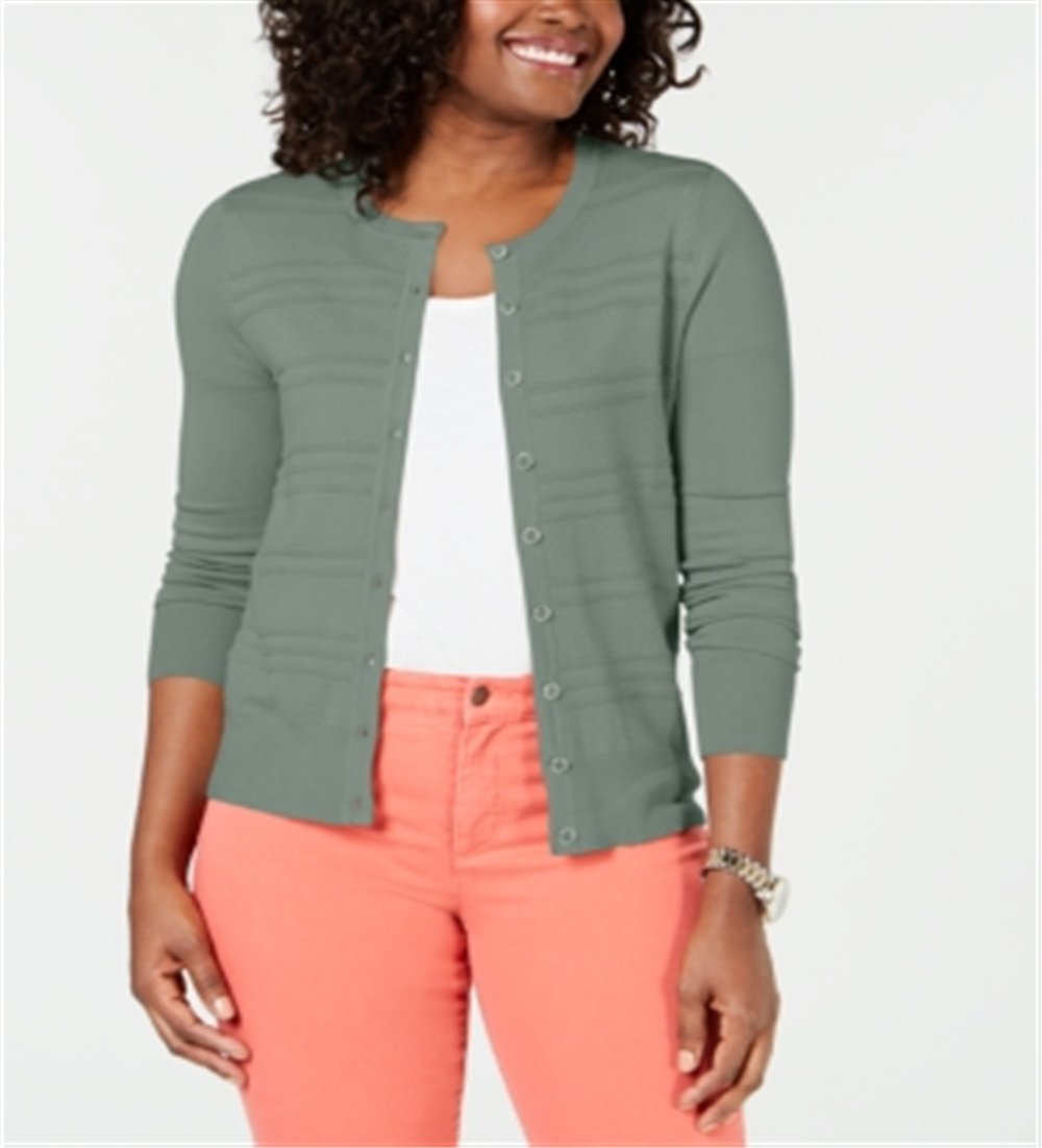 Charter Club Women's Textured Cardigan Green Green Size X-Small