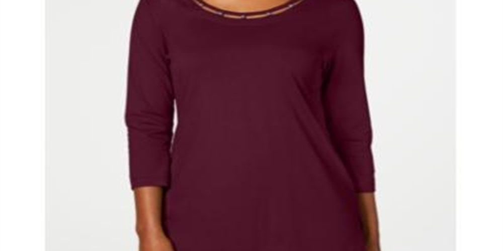 Karen Scott Women's Beaded Top Burgundy Size Small