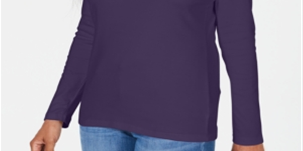 Karen Scott Women's Satin-Trim Scoop-Neck Top Purple Size Small