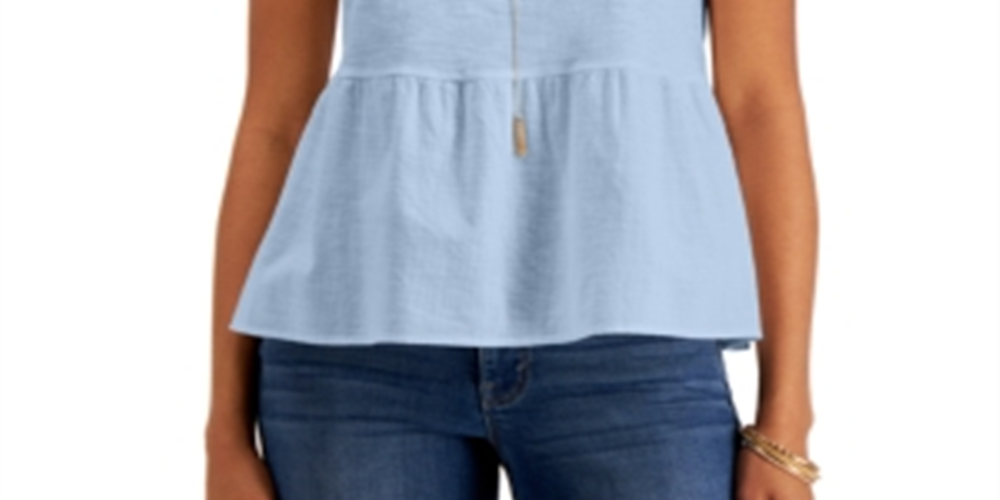 स्टाइल एंड कंपनी वुमेन पेटीट कॉटन टियर्ड टॉप लाइलैक साइज़ पेटीट मीडियम