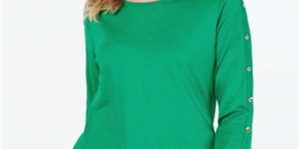 Charter Club Women's Supima Cotton Embellished Top Green Size Small