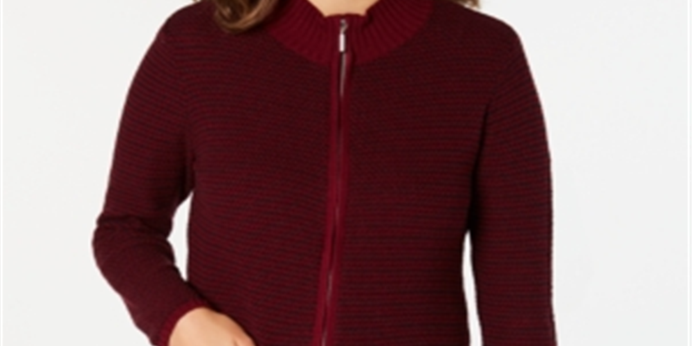 Karen Scott Women's Textured Zip-Front Cardigan Red Size Medium