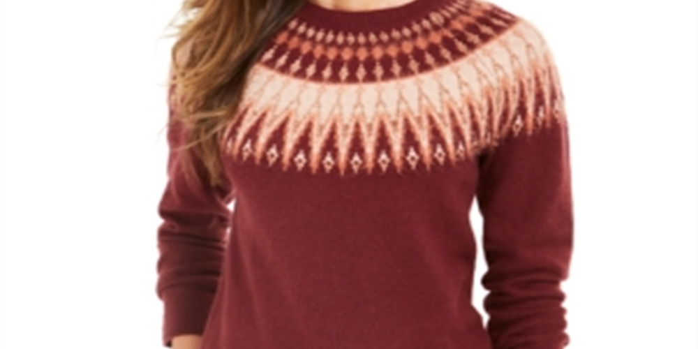 Style & Co Women's Fair Isle Crewneck Sweater Combo Red Size Petite