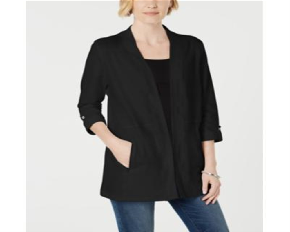 Karen Scott Women's Sport Zip-Pocket Cardigan Black Size Large