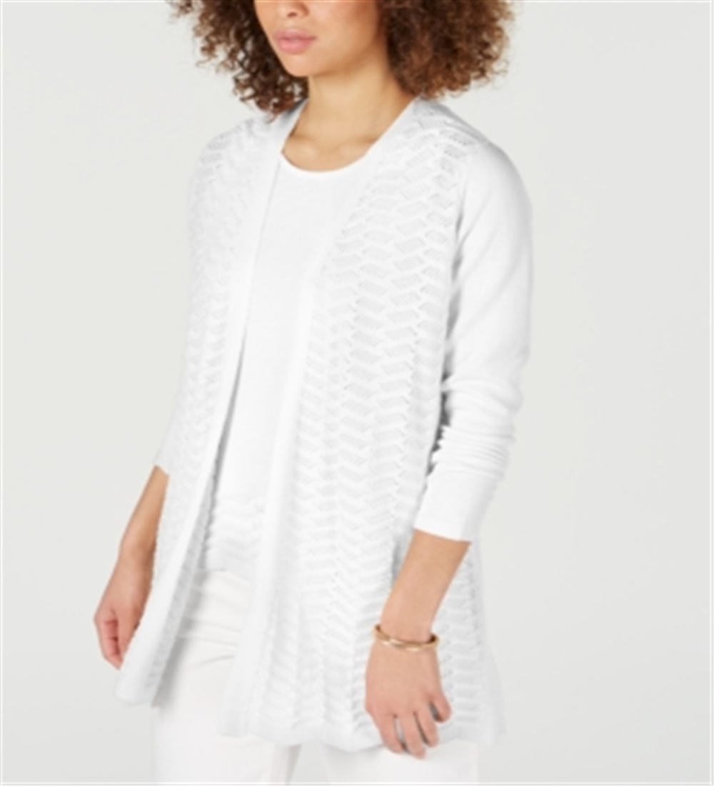 Charter Club Women's Textured Zigzag Cardigan White Size Small