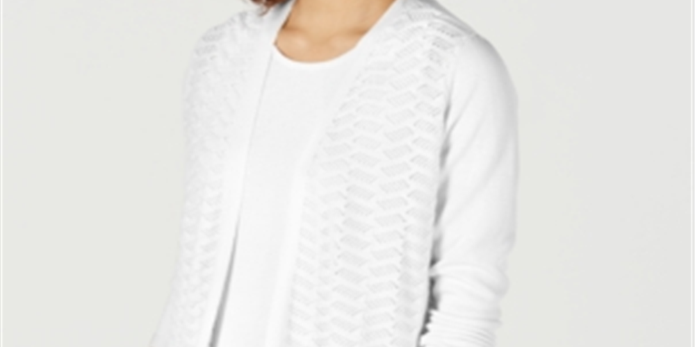 Charter Club Women's Textured Zigzag Cardigan White Size Small