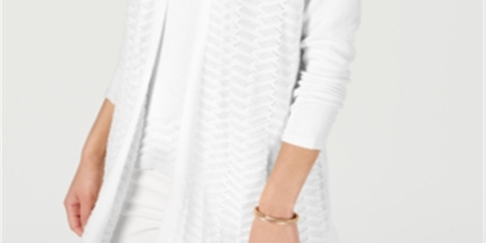 Charter Club Women's Textured Zigzag Cardigan White Size Small