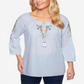 Alfred Dunner Women's 100% Cotton Lake Tahoe Bell Sleeve Top BlueSize 16
