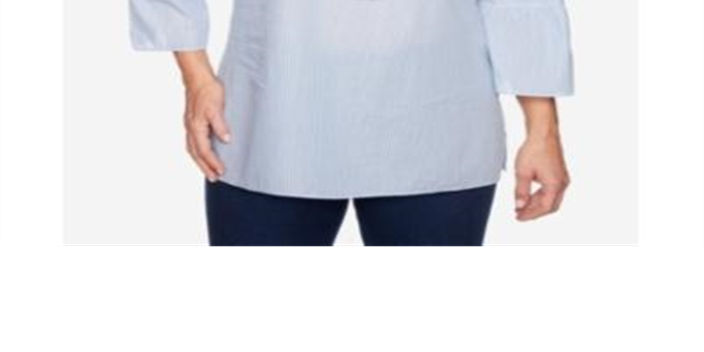 Alfred Dunner Women's 100% Cotton Lake Tahoe Bell Sleeve Top BlueSize 16