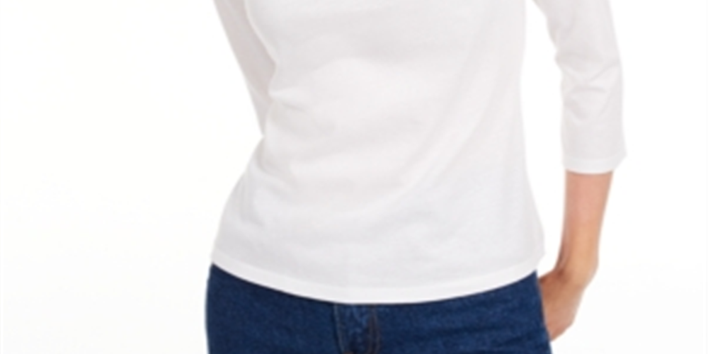 Maison Jules Women's 3/4-Sleeve Solid T-Shirt White Size XX-Large