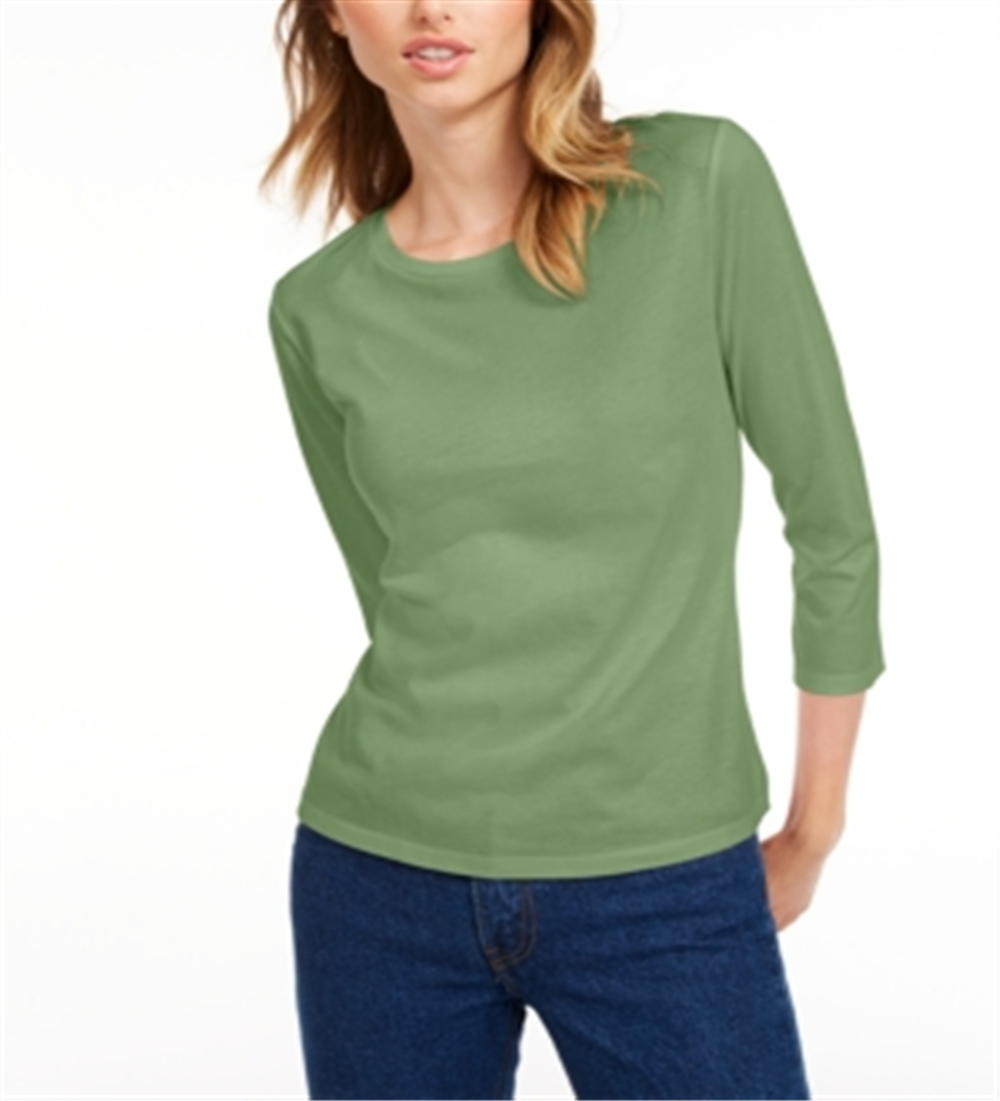 Maison Jules Women's 3/4-Sleeve Solid T-Shirt Green Size Large