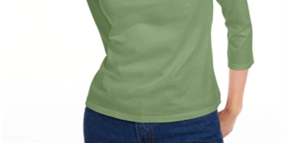 Maison Jules Women's 3/4-Sleeve Solid T-Shirt Green Size Large