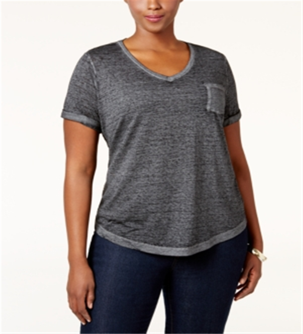 Style & Co Women's Plus V Neck Short Sleeves T-Shirt Gray Size 0X