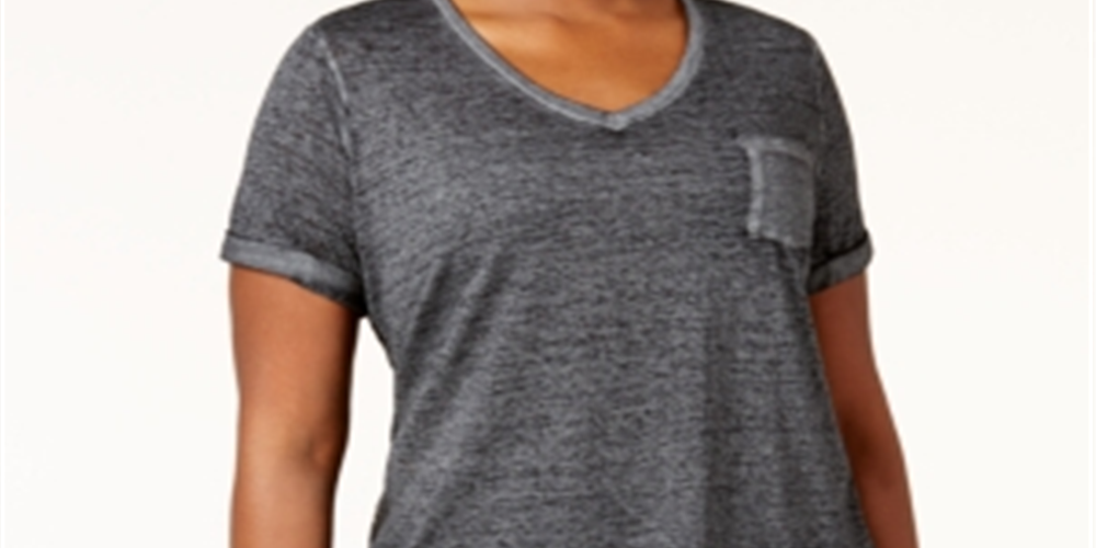 Style & Co Women's Plus V Neck Short Sleeves T-Shirt Gray Size 0X