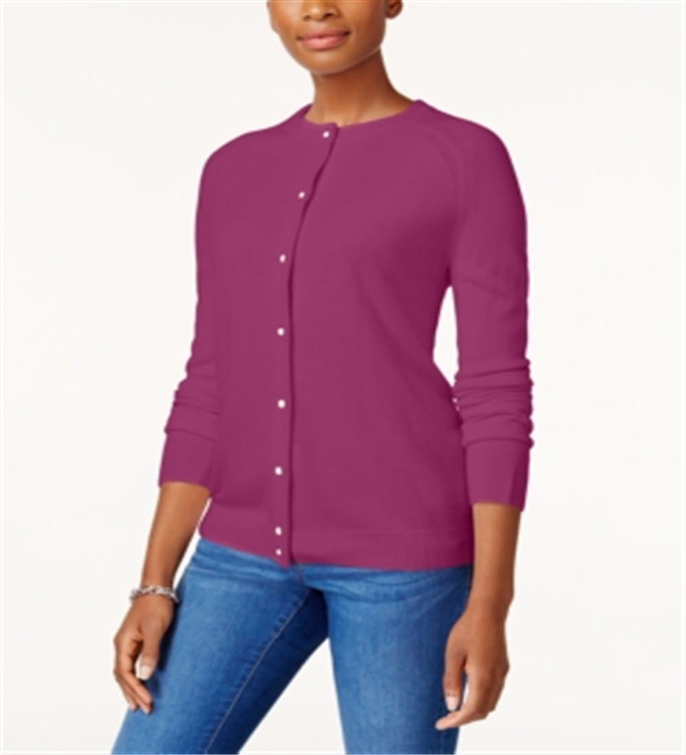 Karen Scott Women's Luxsoft Button Cardigan Purple Size Petite