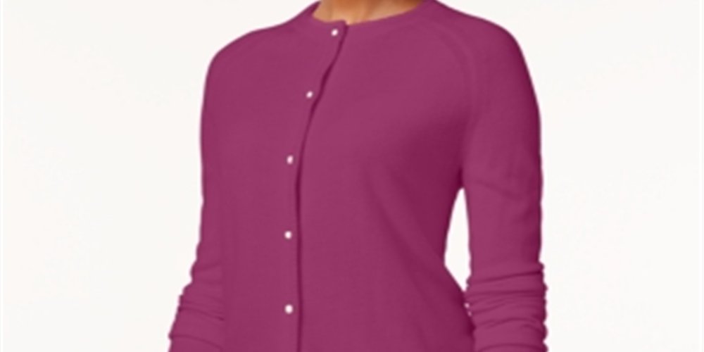 Karen Scott Women's Luxsoft Button Cardigan Purple Size Petite