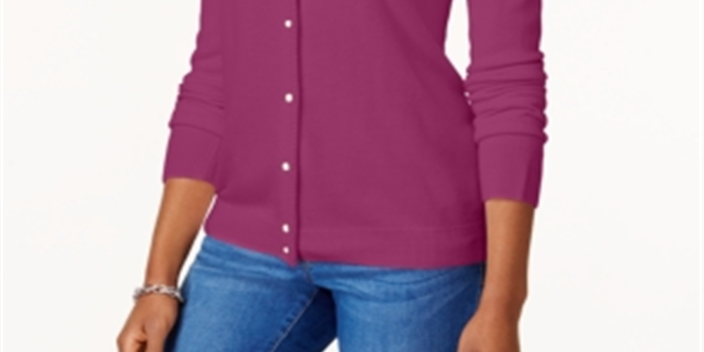Karen Scott Women's Luxsoft Button Cardigan Purple Size Petite