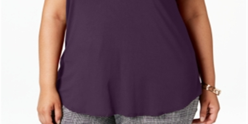 Alfani Women's Plus Satin-Trim High-Low T-Shirts Dark Fig Size 0X