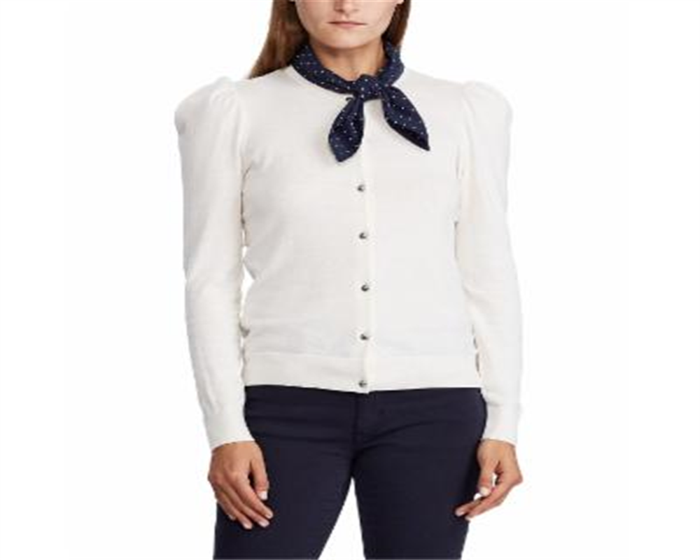 Ralph Lauren Women's Neck-Scarf Cotton Sweater White Size Petite