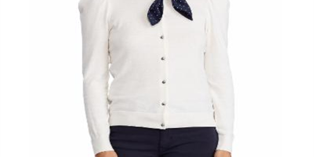Ralph Lauren Women's Neck-Scarf Cotton Sweater White Size Petite