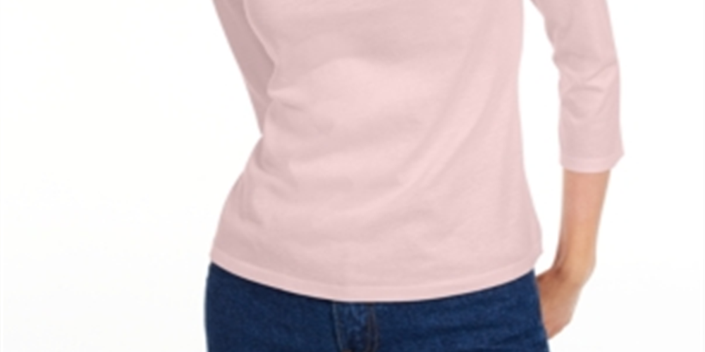 Maison Jules Women's 3/4-Sleeve Solid T-Shirt Pink Size Medium