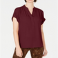 Charter Club Women's Petite Split-Neck Short-Sleeve Top Red Size Petite L