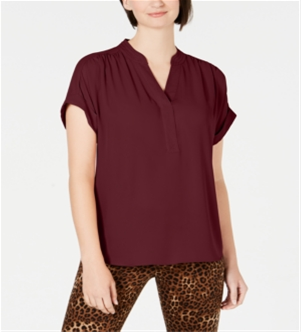 Charter Club Women's Petite Split-Neck Short-Sleeve Top Red Size Petite L