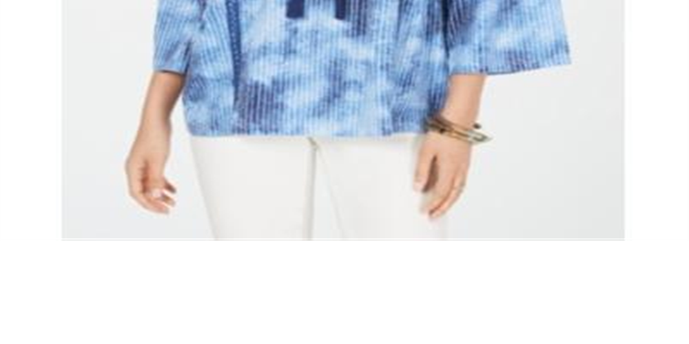 Style & Co Women's Split-Neck Tassel Trim Top Blue Size X-Small