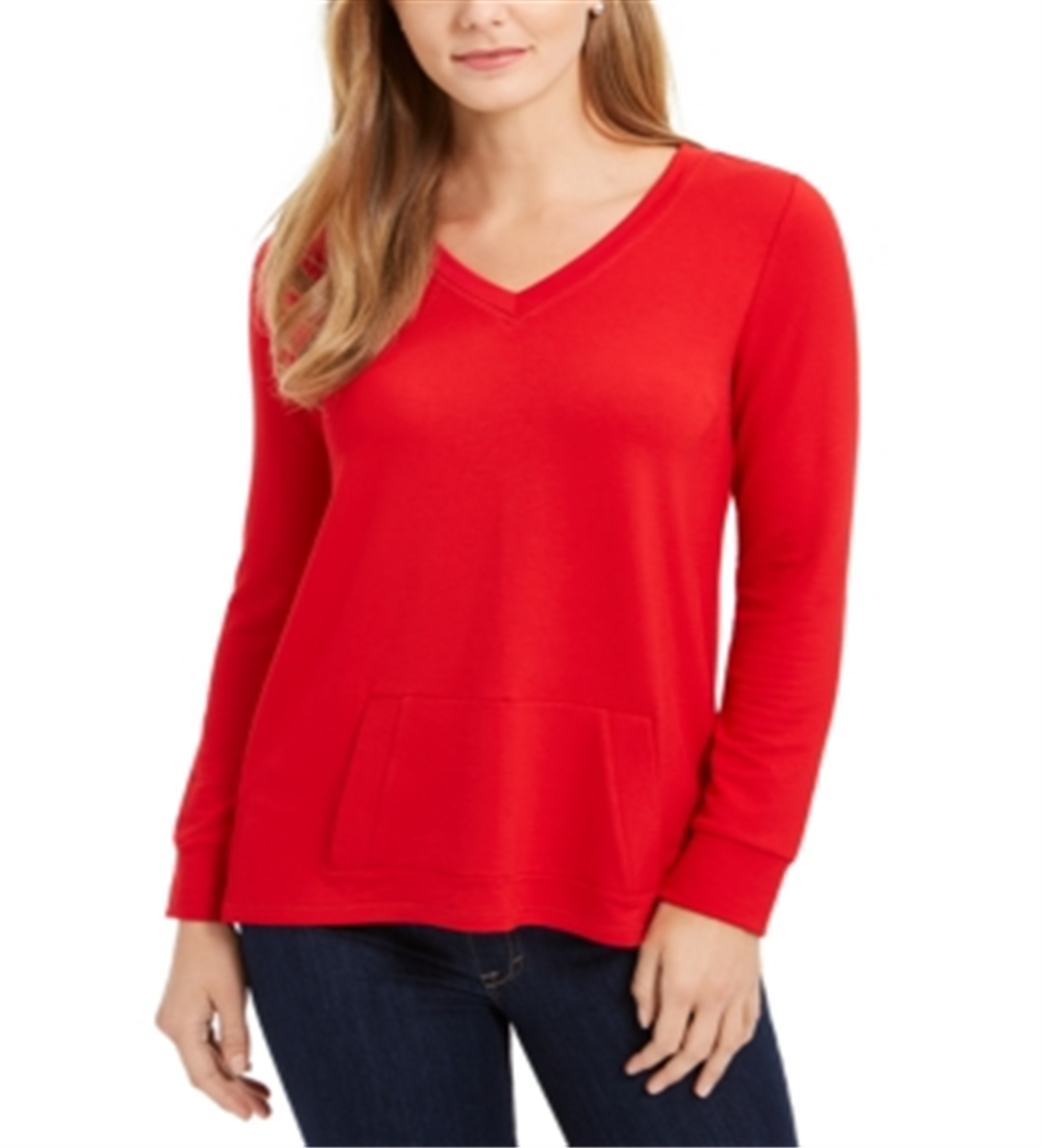 Charter Club Women's French Terry V Neck Tunic Red Size X-Small