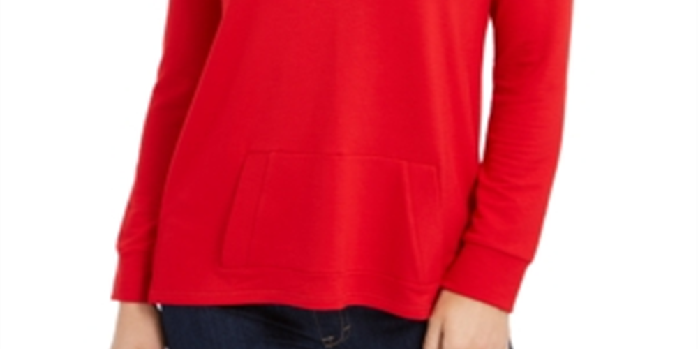 Charter Club Women's French Terry V Neck Tunic Red Size X-Small