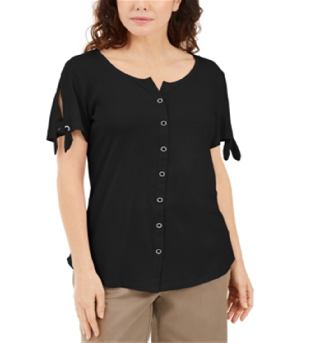 Karen Scott Women's Button Front Top Black Size Small